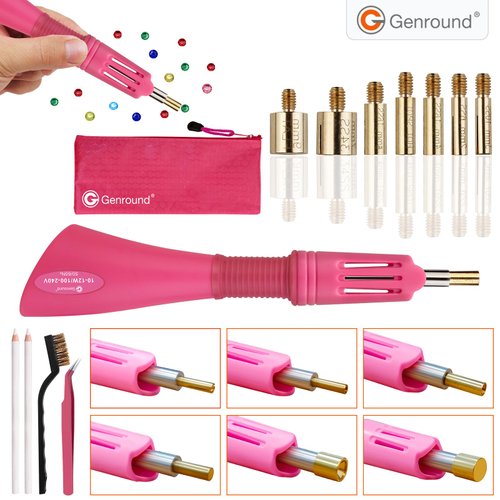 Genround Hotfix Rhinestones Applicator, Hotfix Applicator Tool Iron-on Wand Tool Set with 3 Boxes of Flat Back Gems Round Crystal Rhinestones/Storage Box/Tweezer/Gems Picking Pen for Clothes Shoes