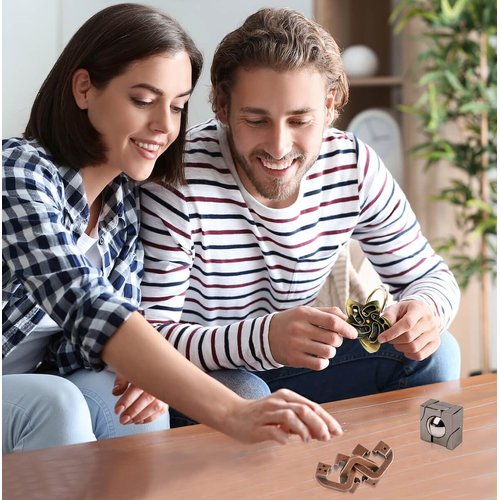 GVKES Fun Metal Brain Teaser Puzzle Games - 3PCS Adults Mind 3D Toys -Teens IQ Insight Challenge - Educational Gift for Ages 12+