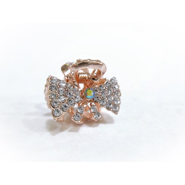 Generic Small mini rose gold bow shaped hair claw clip with crystals