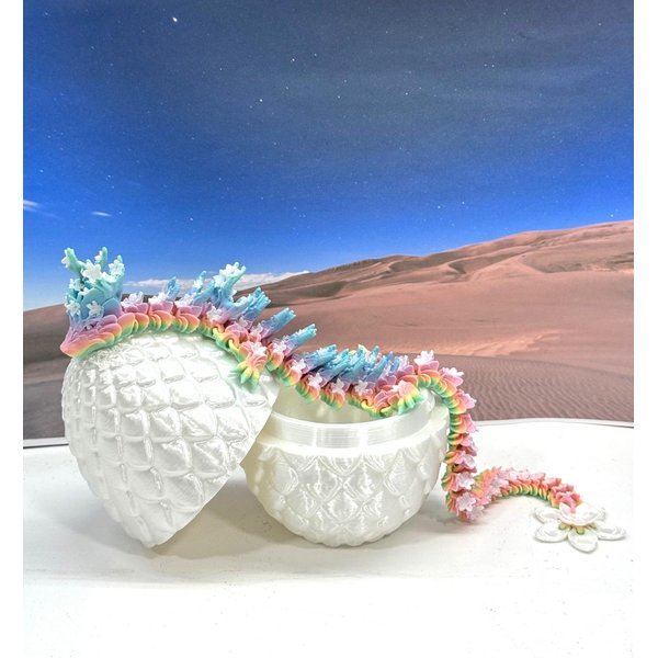 Articulated Cherry Blossom Dragon with Dragon Egg, 3D Printed Dragon Rainbow Cherry Blossom Home Decor Executive Desk Toys,Fidget Toys for Autism/ADHD D060-WE