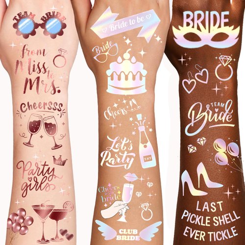 100 PCS Bride Metallic Tattoos, 4 Sheets Bride Glitter Temporary Tattoos, Cheers Bachelorette Tattoos, Bachelorette Party Decorations, Bridesmaid Favor