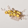 Bridal Hair Combs, Wedding Hair Comb Set Crystal Flower Hair Clips Bride Bridesmaid Hair Sides Comb Rhinestone Barrettes, Pearl Flower Hair Pins Hair Accessories for Women Girls (Yellow)