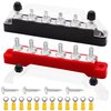 Aienxn 12V Bus Bar Marine 6 x 1/4" (M6) Terminal Studs 12V Power Distribution Block with Cover and Ring Terminals,300V AC 48V DC Positive&Negative Battery Bus Bar for Car and Boat (Black+Red) Q-O-078