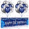 Blue 10th Birthday Decorations for Boys Girls, Navy Blue Silver Happy 10th Birthday Banner and 10th Birthday Balloons for 10th Birthday Anniversary Party Supplies, Tenth Year Old Party Decorations
