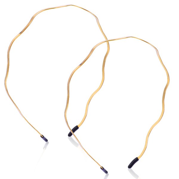 Tyqour 2Pcs Gold Headbands for Women Thin Metal Hair Band Retro Big Wavy Headband Hair Styling Accessories for Women Teen Girls Bridal Wedding
