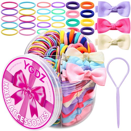 YGDZ Hair Accessories for Girls, Hair Ties for Little Girls, Elastic Baby Hair Ties, Rubber Bands for Hair, Bow Hair Clips, Kids Hair Ties, Small Hair Bands for Thin Hair, Toddler Hair Accessories