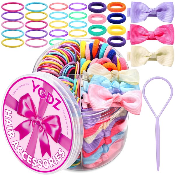 YGDZ Hair Accessories for Girls, Hair Ties for Little Girls, Elastic Baby Hair Ties, Rubber Bands for Hair, Bow Hair Clips, Kids Hair Ties, Small Hair Bands for Thin Hair, Toddler Hair Accessories