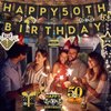 50th Glitter Black Gold Birthday Banner Party Decorations, Happy 50th Birthday Decorations Hanging Swirls Banner Honeycomb Centerpieces for Men Women Happy 50 Years Old Bday Party