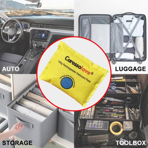 100g Rechargeable Desiccant Packs for Storage - Silica Gel Moisture Absorbers Packets - Desiccant Bag Color Changing - Reusable Desiccant Dehumidifier for Bathroom, Closet and Warehouse (2 Packs)