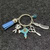 tenghong2021 Cute Hairdresser Comb Scissors Hair Dryer Keychain Tassel Black Diamond Charm Gift Hair Stylist Jewelry -Blue