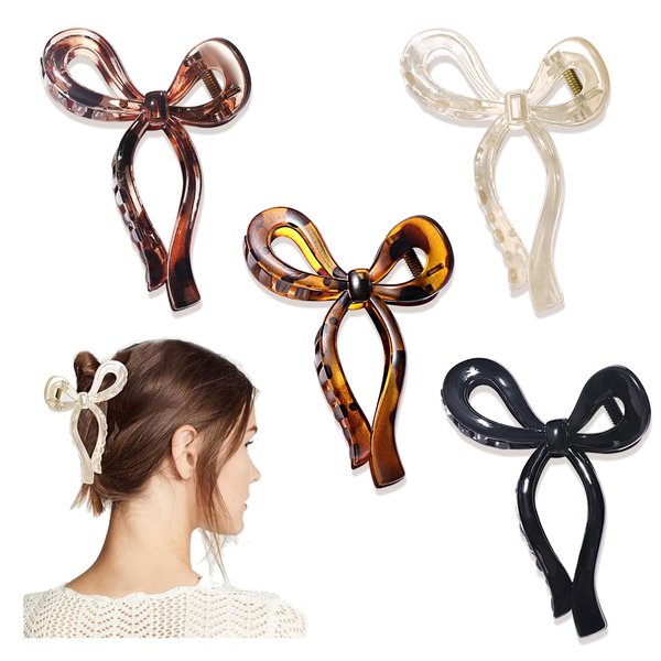 Bow Hair Claw Clips for Women Statement Bow Hair Clips Ribbon Bow Hair Barrette Summer Holiday Hair Accessory Party Jeweled Gifts (4PCS)