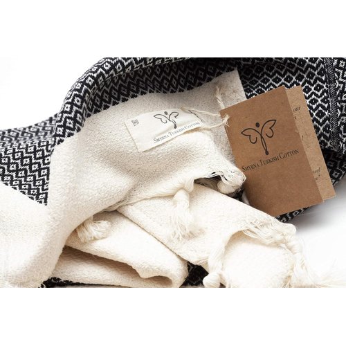 SMYRNA TURKISH COTTON Vintage Series Turkish Hand Towels, 16x40 inch, Decorative Turkish Hand Towels for Bathroom, Kitchen, Face, Hair, Tea, Yoga, Gym, Dishcloth Set of 2, Black