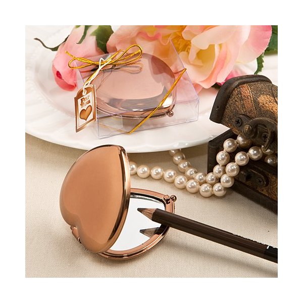 Bronze Metallic Heart Compact Mirror - 72 Count