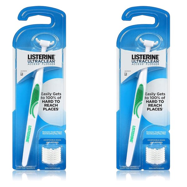 Listerine Ultraclean Access Flosser + 8 Refill Dental Flosser Heads, Oral Care and Hygiene (Pack of 2)