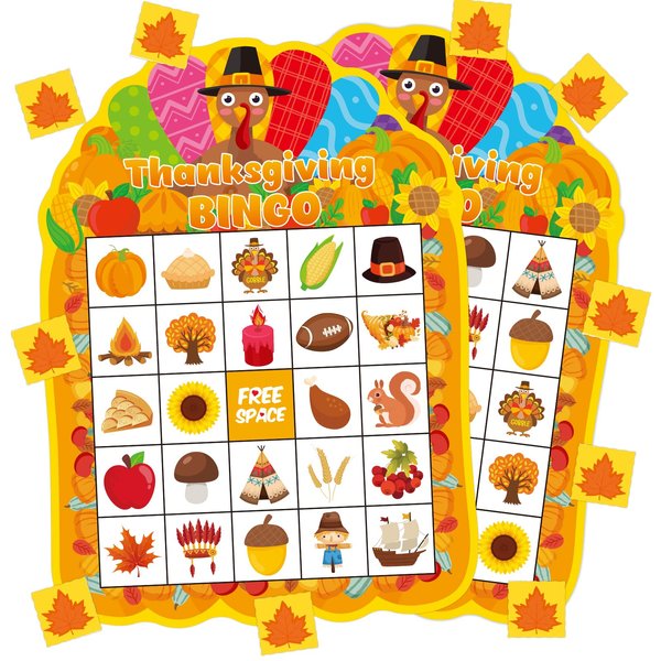 TENDFINE 24 Players Thanksgiving Bingo Game Cards for Kids Thanksgiving Party Games Thanksgiving School Classroom Games Thanksgiving Crafts Board Games for Classroom Family Activity