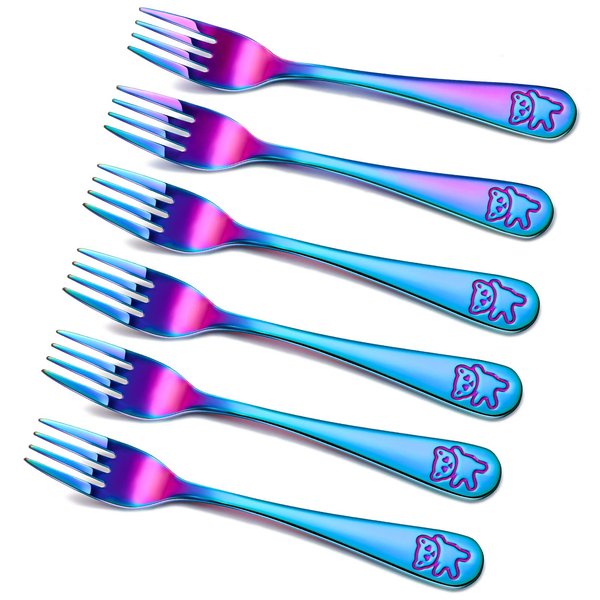 6 Pieces Kids Forks Rainbow Kids Cutlery Set Safe Children Forks Stainless Steel Small Kid Metal Forks Self Feeding Children Silverware Forks Kids Utensil Set for Kids Home and Preschools