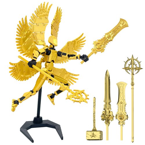 (Assembly Completed) 3D Printed T13 Action Figure 5.54-inch Titan 13 Action Figure with 9 Types of Weapons and 5 Types of Hands, Dummy 13 Action Figure，Lucky 13 Action Figure (Golden)