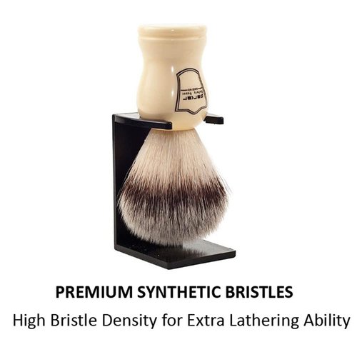 Parker Safety Razor SYNTHETIC Bristle Shaving Brush with Classic White Handle - Brush Stand Included