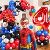 4th Spiderman Birthday Balloons Decorations, Spiderman Balloon Arch Kit with Royal Blue Black Red Silver Balloons, 40 Inch Red Number 4 Balloon Tower, Star Foil Balloons for Boys Superhero Theme Party