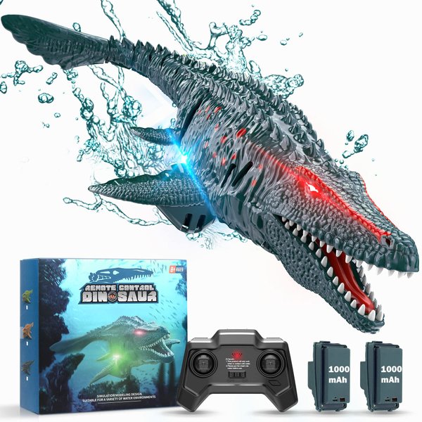 HScopter Remote Control Dinosaur, 2.4G Water Toys RC Boat with LED Lights Module Batteries Boat for Swimming Pool Lake Bathroom Bath Birthday Party Kids Boys Girls - Yellow