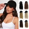 Lansigreen Hat Wig for Women Baseball Cap with Hair Extensions Adjustable Hat Attached 24" Long Wavy Hairpieces Synthetic Wig Dark Black
