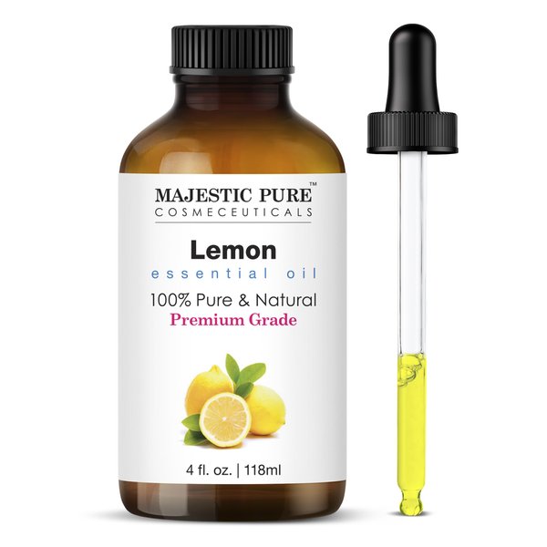 MAJESTIC PURE Lemon Essential Oil | 100% Pure and Natural Lemon Oil | Premium Grade Essential Oils for Hair Care, Home Diffusers, Skin, Aromatherapy, Massage and Humidifiers | 4 Fl Oz