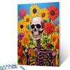Graffitic Human Skeleton Oil Paint by Number Human Body Skull Painting by Numbers for Adults Kid Day of The Dead Digital Wall Art Home Modern Decor Sunflowers Artwork Boho Gift 16x20Inch(Frameless)