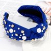 Atoden Knotted Headbands with Pearl Rhinestone Royal Blue Womens Headbands Wide Top Knot Headbands Beaded Headband Crystal Jeweled Head Bands for Women's Hair Embellished Headbands Non Slip Sparkly