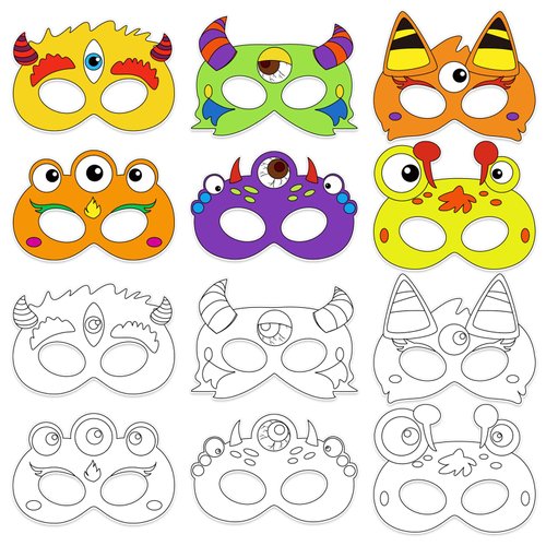 Lonfliness 30 Pcs Halloween Monster Masks Coloring Crafts for Kindergarten Kids, Color Your Own Halloween Arts and Craft Kits, DIY Paper Masks for Classroom Preschool Home Game Activities Party Favors