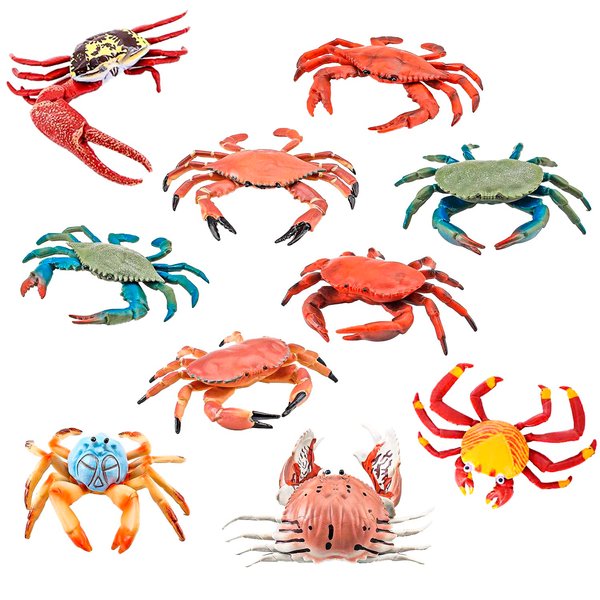 Hiawbon 10 Pieces Realistic Crab Figurine Models Artifical Plastic Crab Hand Painted Small Crab Figures