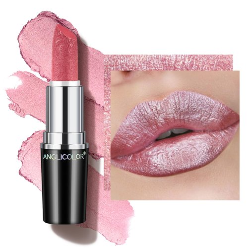 Anglicolor Glitter Lipstick High Impact Lipcolor,Light Pink Lipstick Moisturizing Creamy Formula,Metallic Lipstick For Women For Vegan & Cruelty-Free,Full-Coverage Lip Color