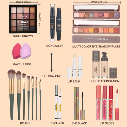 Makeup Kit for Women Full Kit Girls Makeup Set Eyeshadow Palette Lip Gloss Lipstick Makeup Brush Foundation Concealer Mascara Powder Puff Makeup Bag Makeup Set for Women Girls Teens Gift