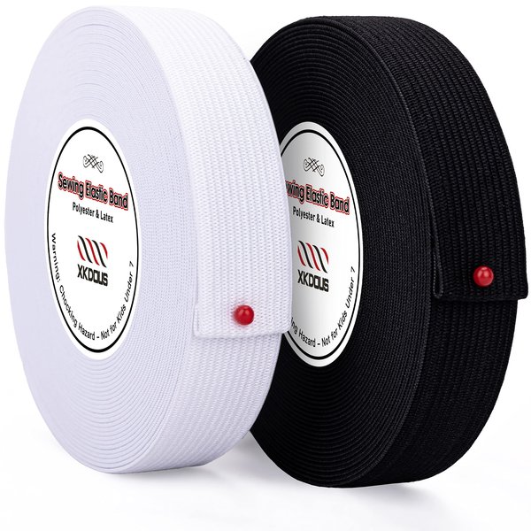 XKDOUS Elastic Band for Sewing, 1 Inch 28 Yards 2 Roll Knit Elastic Bands for Sewing Waistband and Pants Waist, High Elasticity(14 Yard White, 14 Yard Black)