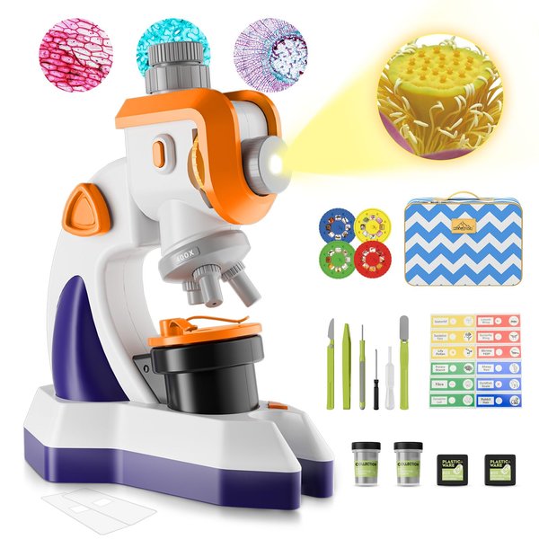 MAXLAPTER Microscope for Kids, 100X - 1200X Kids Microscope Kit with Projector, Microscope Slides Set, LED Light, Carrying Box, Science Experiments Kit STEM Toys for Kids