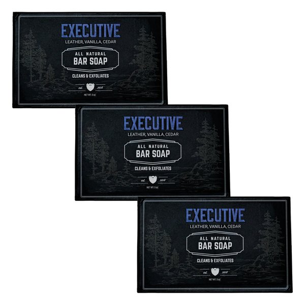 Live Bearded: All-Natural Bar Soap For Men, 3-Pack of 3 5 oz. Bars, Made in the USA - Exfoliates, Moisturizes - Bamboo, Charcoal, Pumice, Coconut, Avocado, and Argan Oils - Executive Scent
