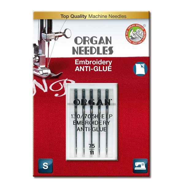Organ Needles 75/11 Anti-Glue Embroidery x 5 Needles, 1 Count (Pack of 1)