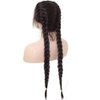 Anogol Hair Cap+Long Double Braids 2# Natural Black Synthetic Braided Lace Front Wig with Baby Hair Wigs Heat Resistant Fiber Middle Part