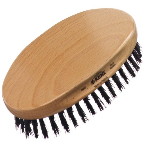 Kent MG2 Men's Oval Beechwood Hair Brush with Black Boar Bristles for Grooming, 360 Wave, Beard Straightening & Facial Care