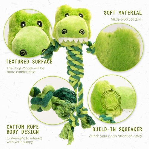 JMZDS&JL Dog Toys, Tough Dog Toys for Puppies and Small-Medium Dogs, Tug of War Dog Toy, Plush Stuffed Animals for Dogs, Rope Dog Toys for Teething and Chewing Fun. (Crocodile)