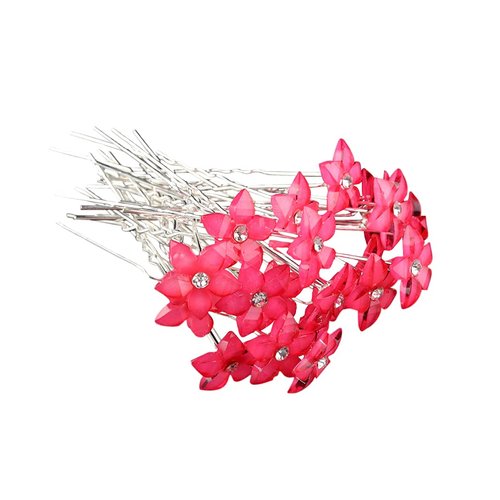 Crystal Rhinestones Flowers UShaped Hairpins for Brides/Bridesmaids/Prom/Sweet Sixteen/Quinceanera/Weddings - Set of 20 (Dark Pink)