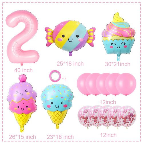 Ice Cream Balloons Number 2 Balloon 40 Inch, Two Sweet Birthday Party Decorations, 2 Balloon Number for Candy Birthday Party Decorations