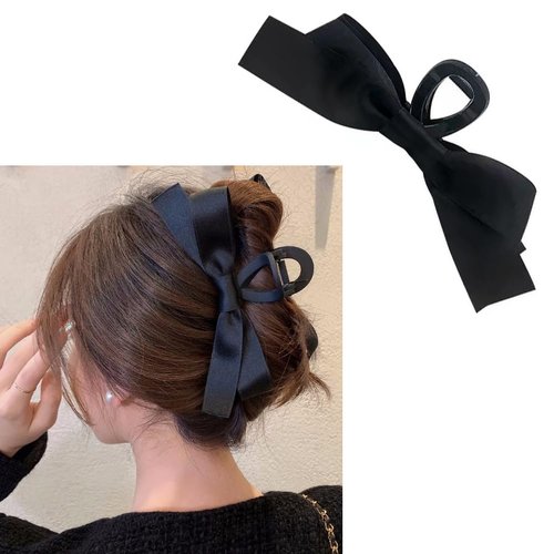 Black Hair Bow Claw Clip for Women Girls Bowknot Hair Claw Jaw Clips Barrettes for Thick Thin Hair Nonslip Claws Clamps Hair Clips for Women Big Bows Hair Claws Barrette