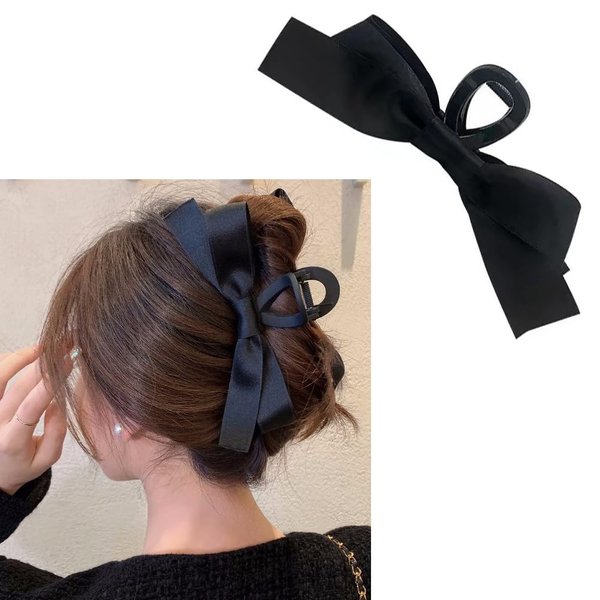 Black Hair Bow Claw Clip for Women Girls Bowknot Hair Claw Jaw Clips Barrettes for Thick Thin Hair Nonslip Claws Clamps Hair Clips for Women Big Bows Hair Claws Barrette