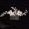 Teyglen Silver Leaf Wedding Hair Comb Bridal Crystal Pearl Hair Pieces Bridal Hair Side Comb for Bride Rhinestone Headpieces Hair Accessories for Women Girls (Silver)