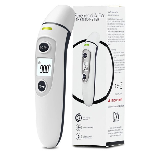 Forehead and Ear Thermometer for Adults, Kids and Baby, Digital Infrared Temporal Thermometer with Fever Alarm and Memory Function, 1s Instant Accurate Reading (Dark Blue)