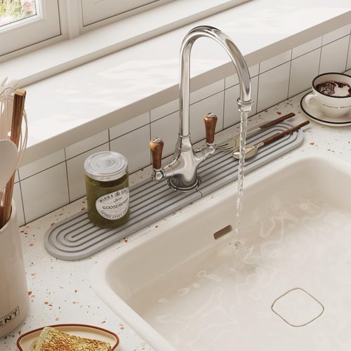 Kitchen Faucet Absorbent Mat - Instant Dry, Non Slip, Prevents Moisture Buildup, Diatomaceous Earth Splash Guard for Kitchen Sink Bathroom Counter[Light Grey, 17.7*3.9inch]