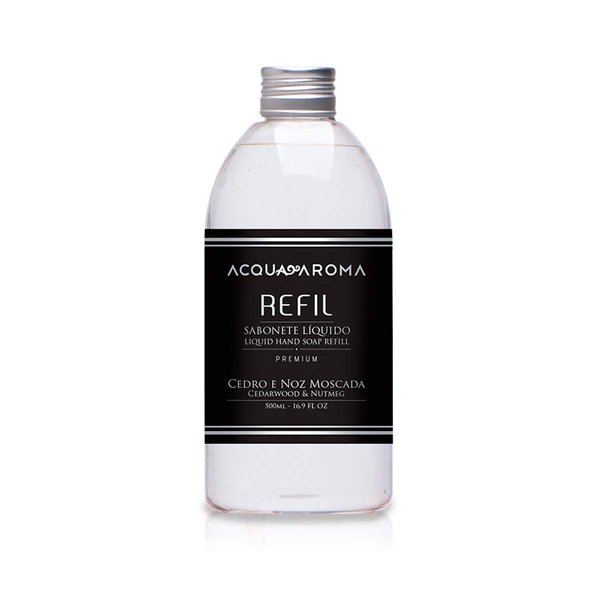Premium Silver Liquid Hand Soap Refill Cedarwood & Nutmeg 16.9 FL OZ (500mL) by Acqua Aroma Handcrafted Made in Brazil
