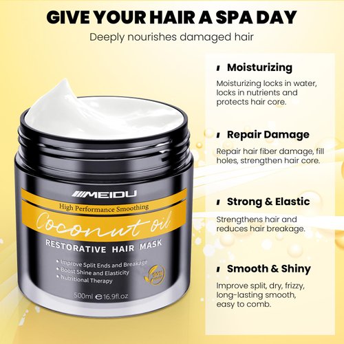 YOURTONE Meidu Hydrating Hair Mask for Dry Damaged Hair Repair, Deep Conditioning Hair Mask, Keratin Hair Treatment, Coconut Oil Hair Mask Essence for All Hair Types (16.9 Fl Oz)