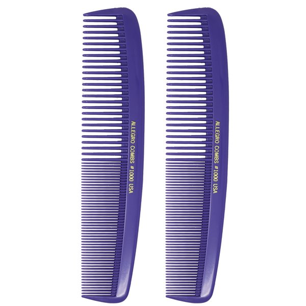 Allegro Combs 1000 X-Large Styling Comb Hair Cutting Barber Stylist Shampoo Combs All Purpose Wide And Fine Tooth Made In The USA 2 Pc. (Purple)