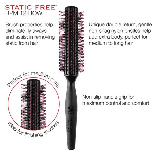 Cricket Static Free RPM 12 Row Round Hair Brush for Curling Blow Drying Styling All Hair Types